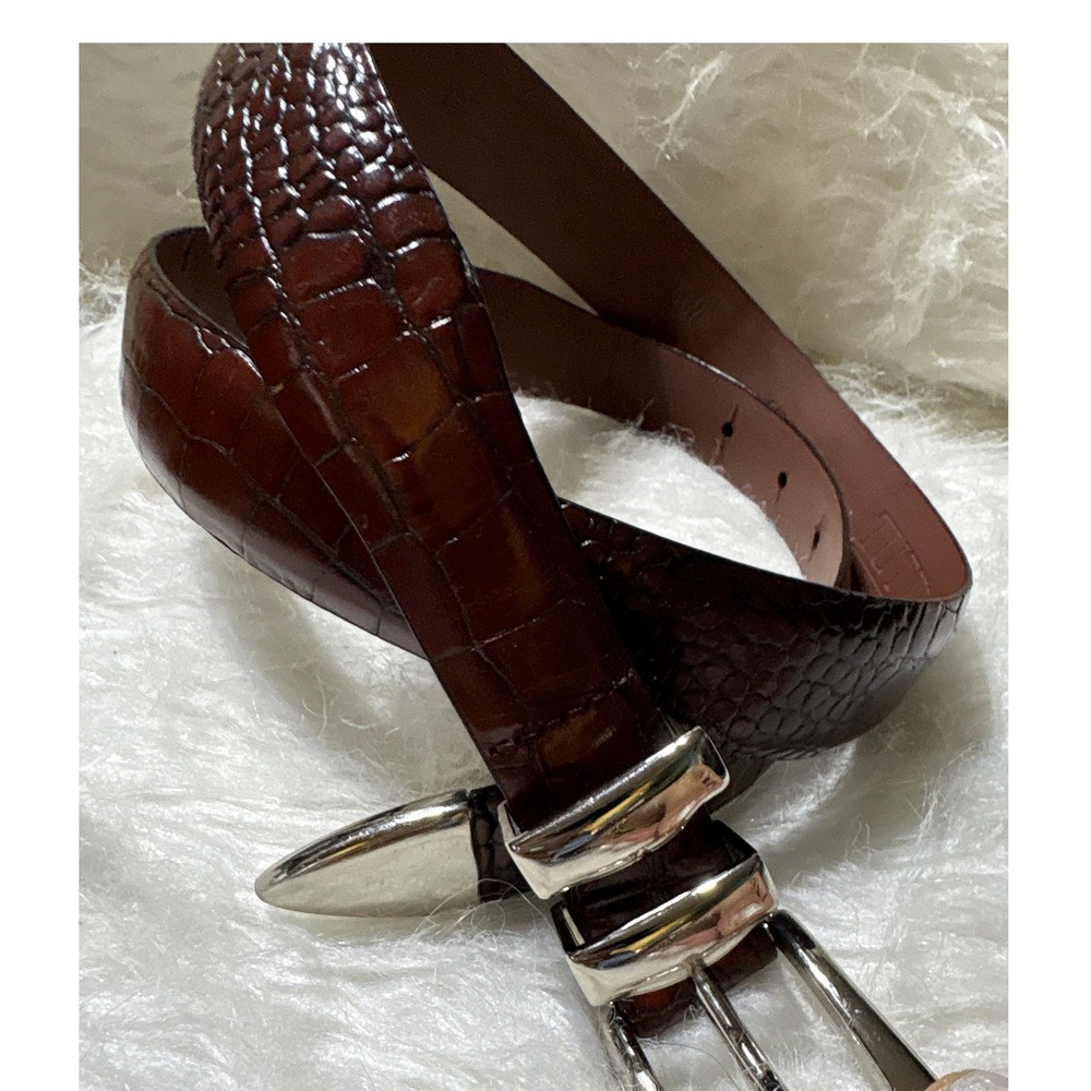 Tuttle Belt Mens Brown Embossed Lizard Italian Calfskin 90s Silver Tip
